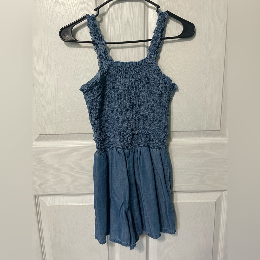 Smocked Denim Print Romper